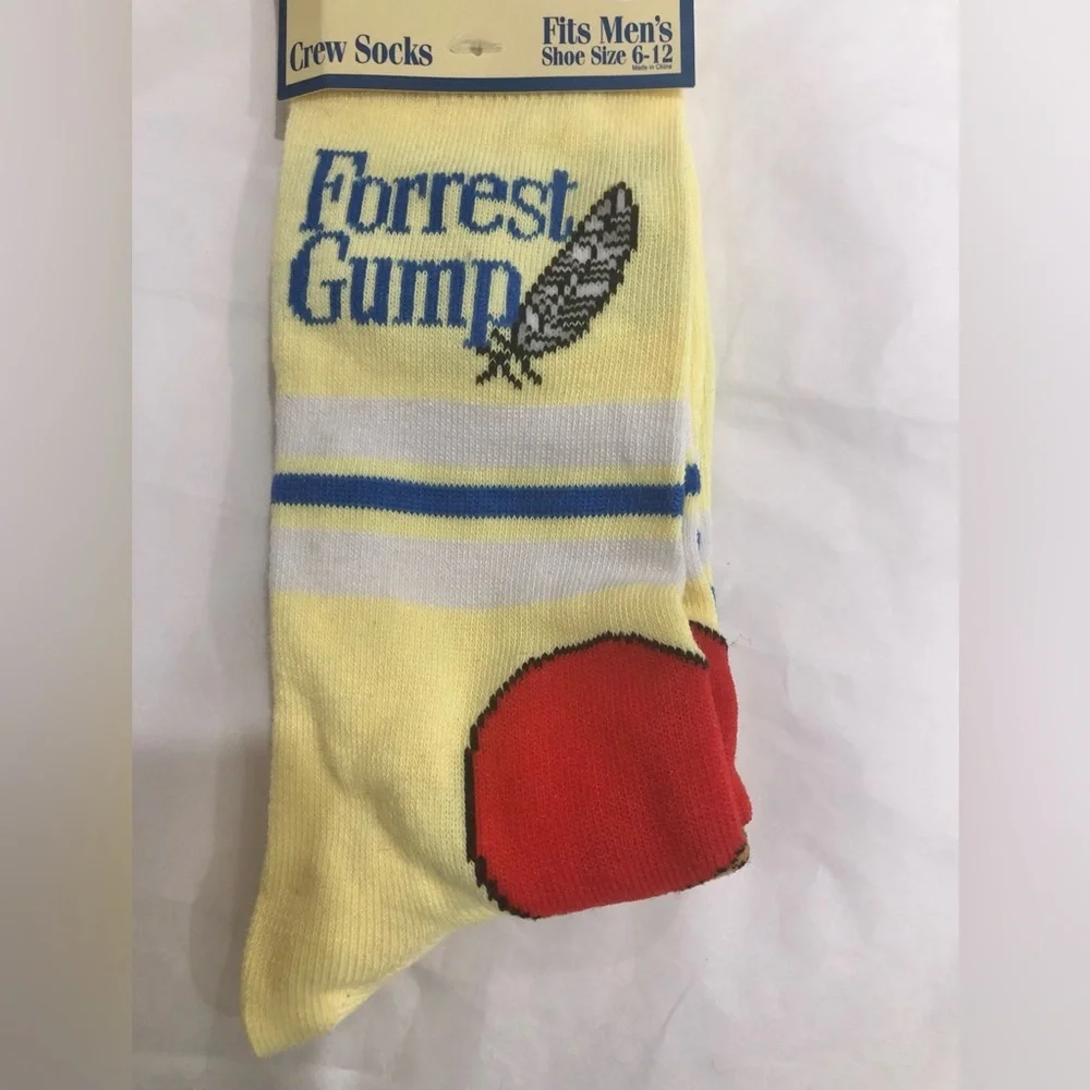 2pairs Forrest Gump yellow & blue striped crew socks fits shoe size 6-12 new‎